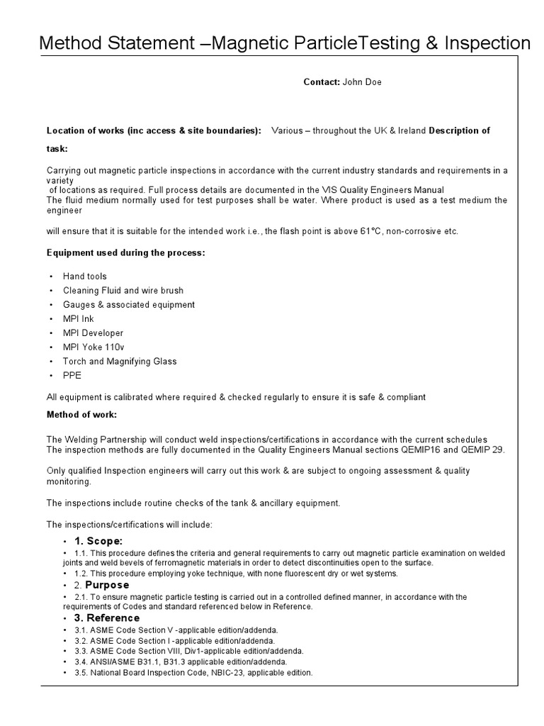 Tank Testing X Inspection Method Statement | PDF | Nondestructive ...