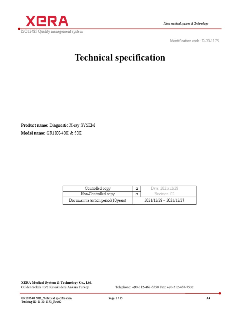GR10X X-ray System Technical Specs | PDF | X Ray | Electrical Engineering