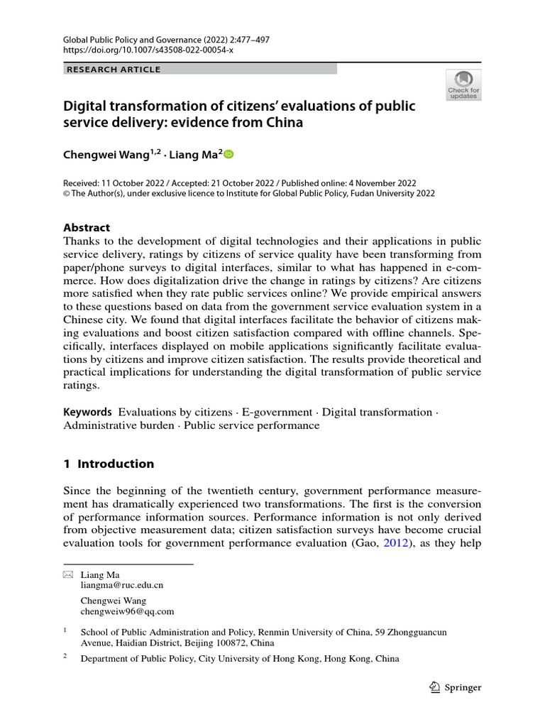 Digital transformation of citizens evaluations of public service