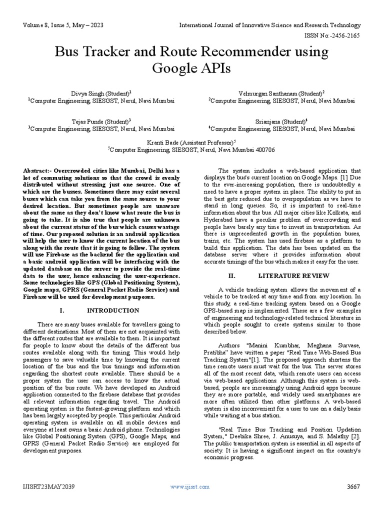 Bus tracker and route recommender using google apis pdf android