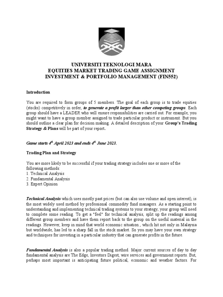Equities Market Trading Game Guide | PDF | Technical Analysis | Stocks