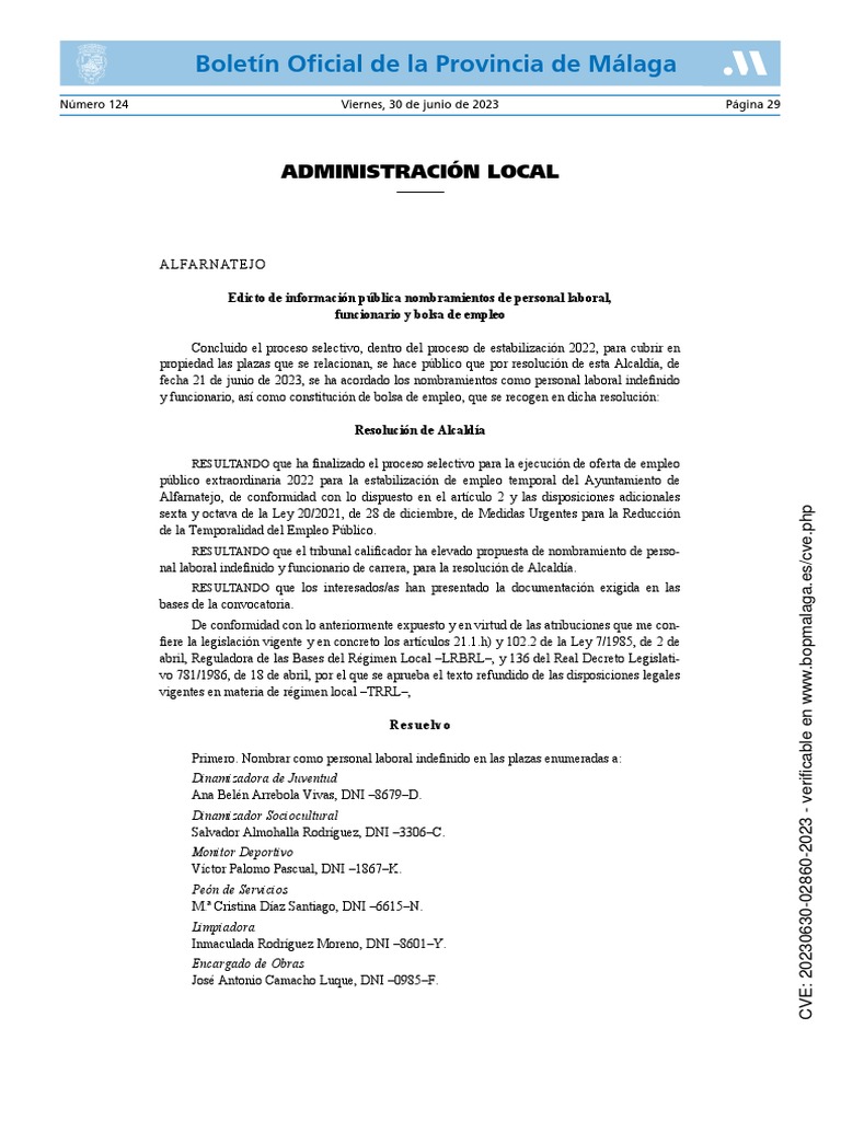 Boletín Oficial de La Provincia de Málaga PDF Gobierno