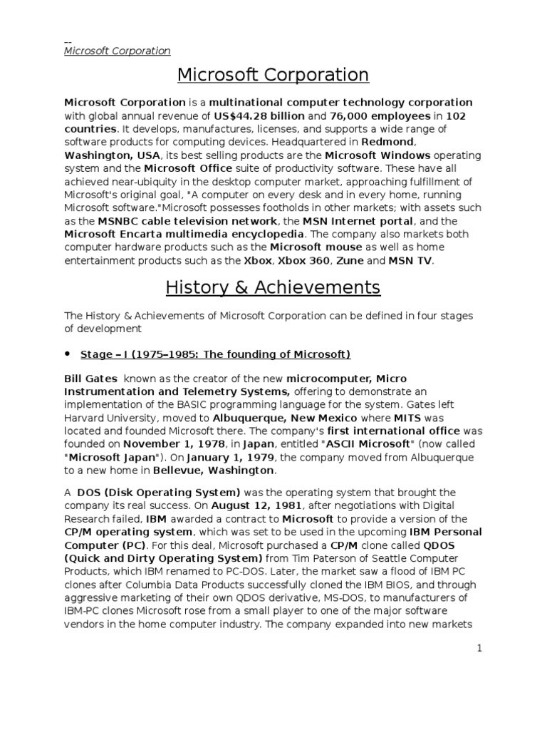 Overview of Microsoft Corporation | PDF | Microsoft | Microsoft Windows