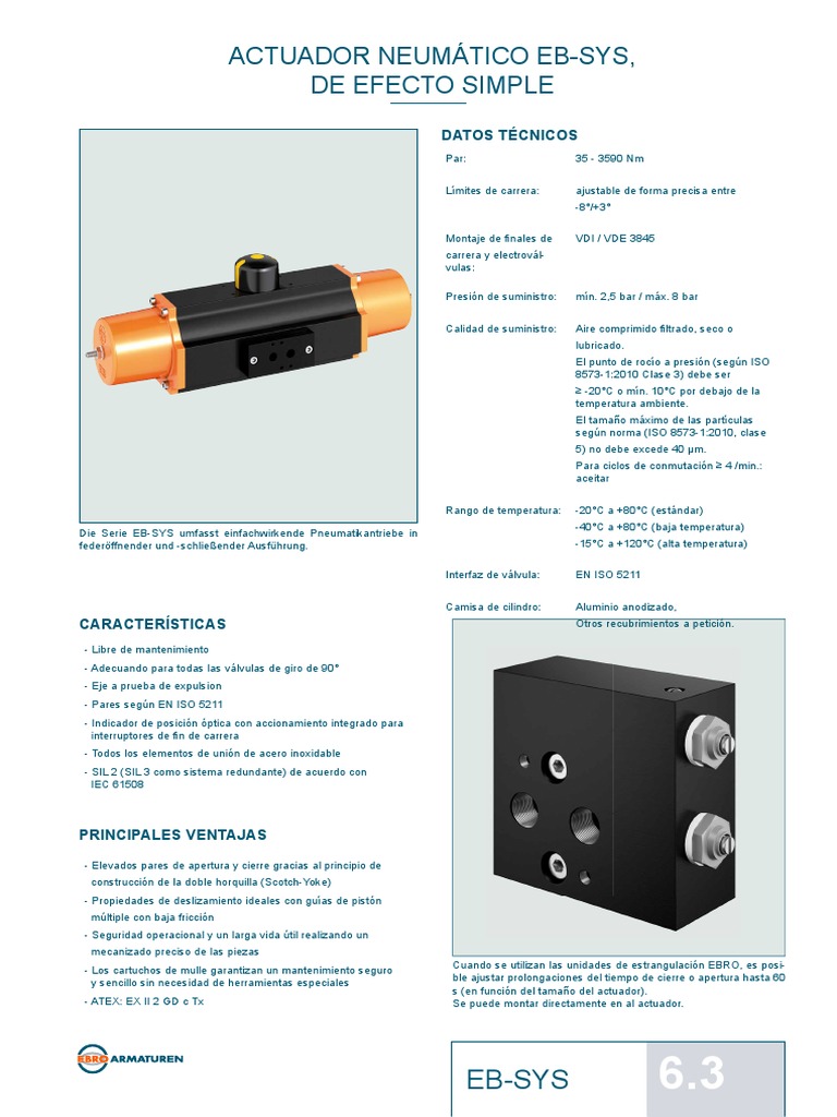 Actuador Neumático EB-SYS Efecto Simple | PDF | Solenoide | Tornillo