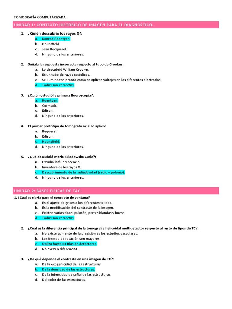 TEST 1º. - Tomografía Computarizada TAC | PDF | Ct Scan