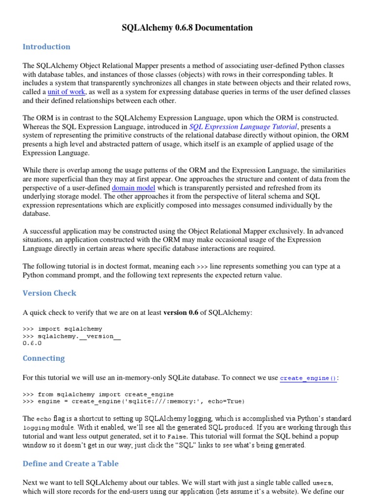 SQLAlchemy 0 | PDF | Object Relational Mapping | Sql