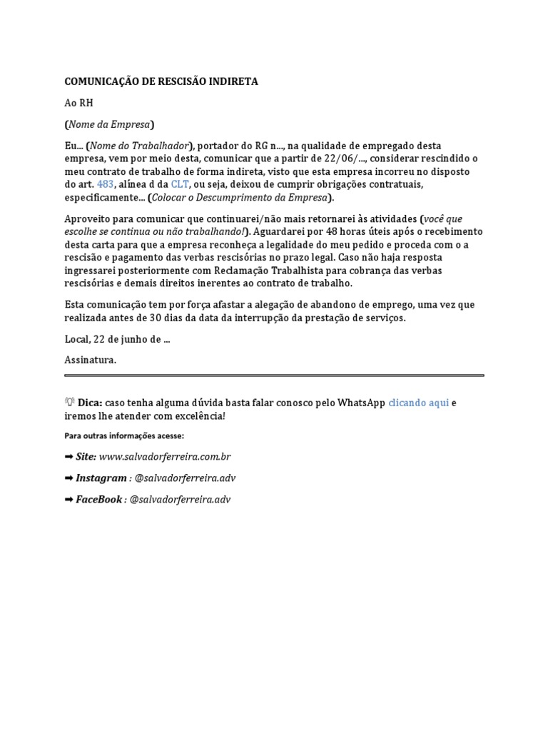 Como Enviar Carta De Rescisão – Exemplo De Carta De Rescisão – ITZNS
