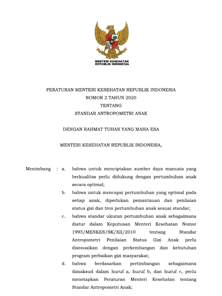 Permenkes Nomor 2 Tahun 2020 Stunting | PDF