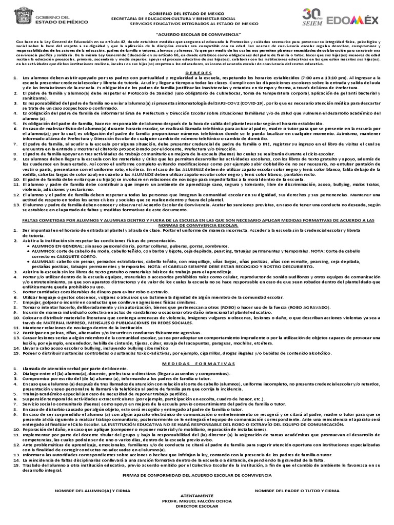 Acuerdo Escolar de Convivencia 2023 | PDF | Familia | Pelo