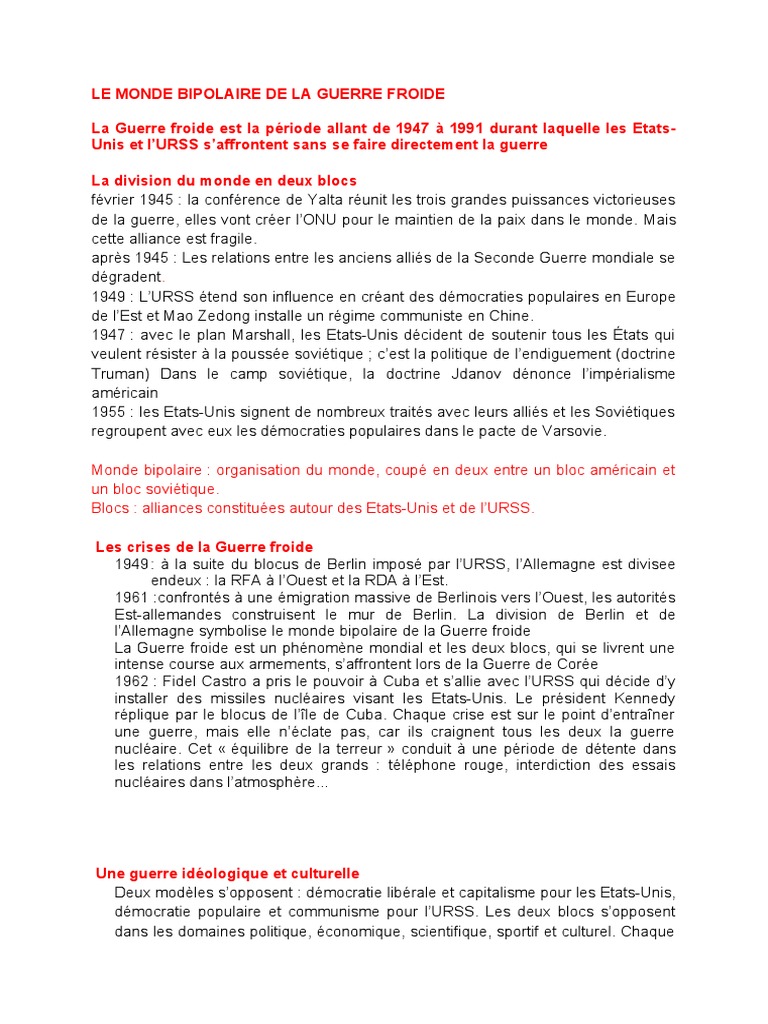 Le Monde Bipolaire de la Guerre Froide | PDF | Guerre froide | Communisme