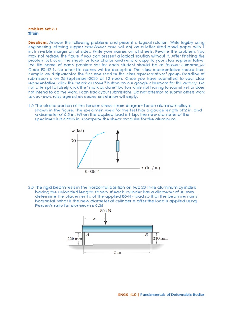 ENGG 410 Problem Set 21 Mechanical Properties PDF Young's