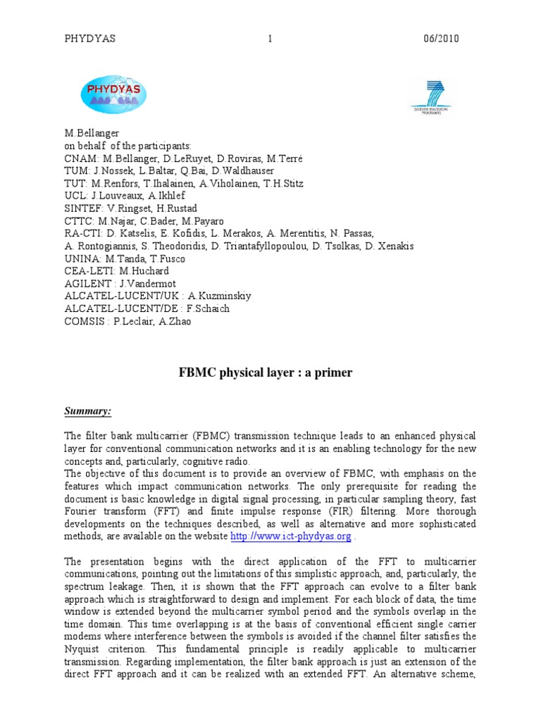 FBMC Physical Layer Overview | PDF | Orthogonal Frequency Division ...