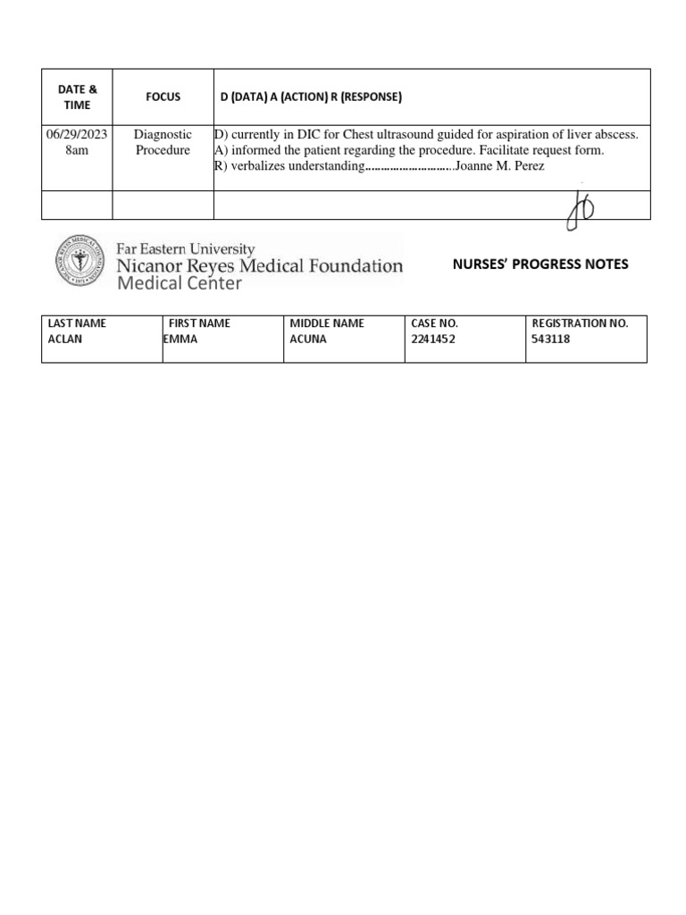 Diagnostic Procedure Fdar Pdf