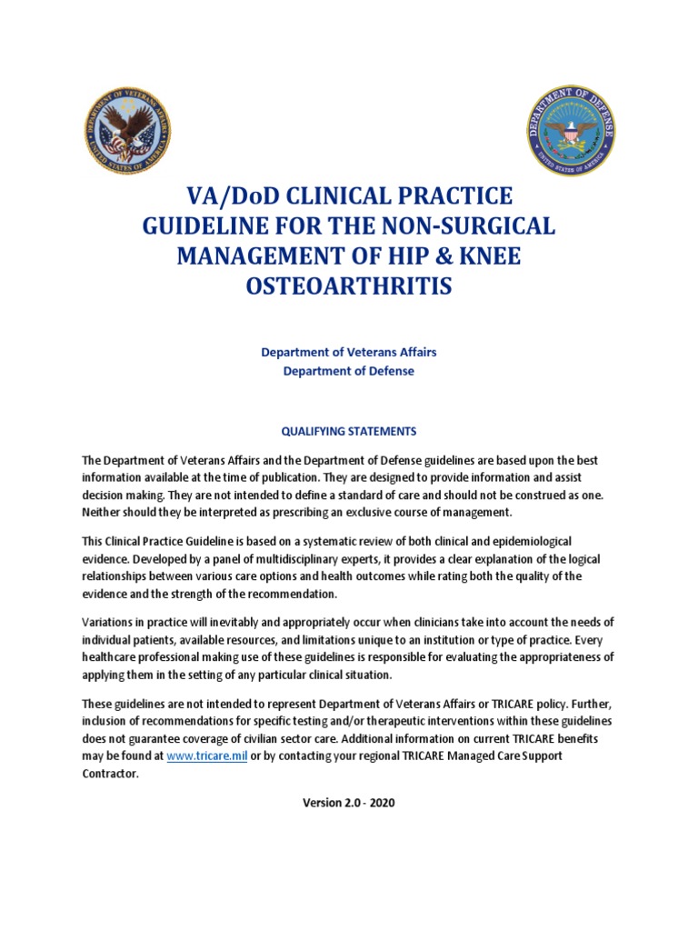 VADoD Clinical Practice Guideline For The NonSurgical Management of Hip and Knee