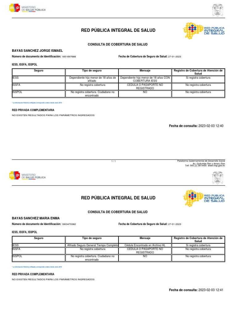 Consulta de Cobertura de Salud IESS, ISSFA, ISSPOL | PDF | Gobierno