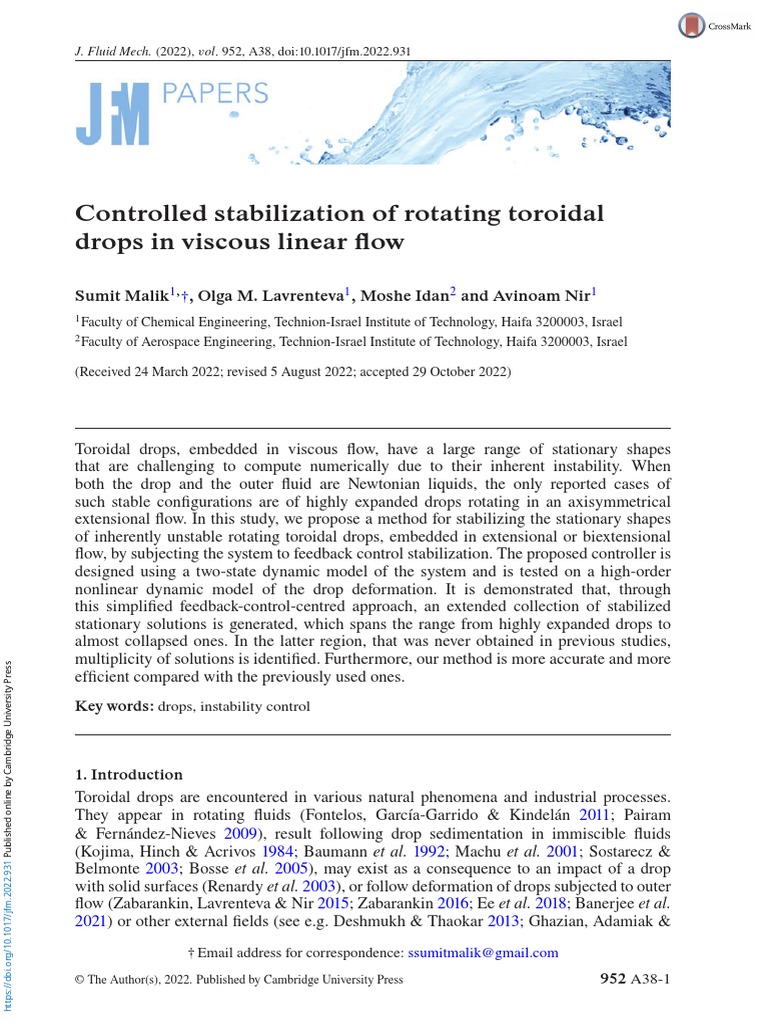 Controlled Stabilization of Rotating Toroidal Drops in Viscous Linear ...