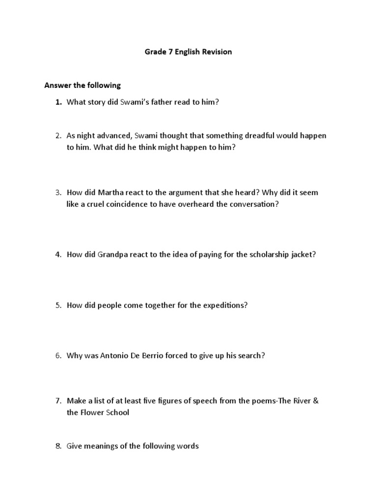 Grade 7 English Revision Pdf