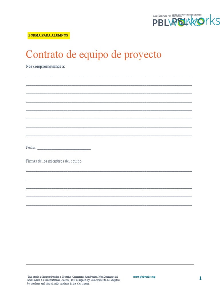 PBLWorks - Project Team Contract Template - SPANISH | PDF | Negocios ...
