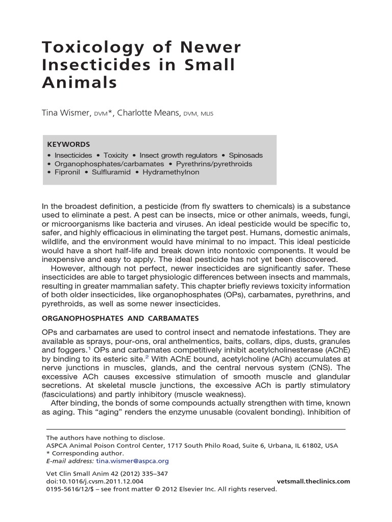 Insecticide Toxicity in Small Animals | PDF | Insecticide | Acetylcholine