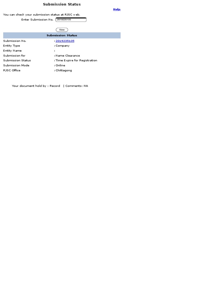 RJSC Name Clearance Submission Status | PDF | Business
