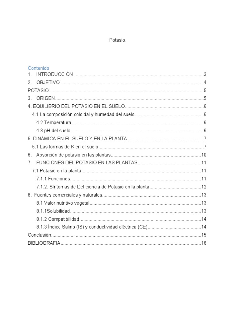Importancia del Potasio en Suelo y Plantas | PDF | Dieta y nutrición ...