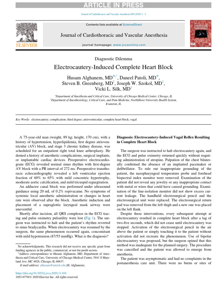 ElectrocauteryInduced Complete Heart Block PDF Artificial Cardiac