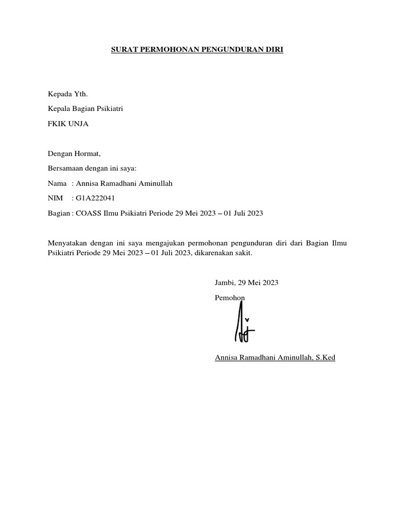 Surat Permohonan Pengunduran Diri | PDF