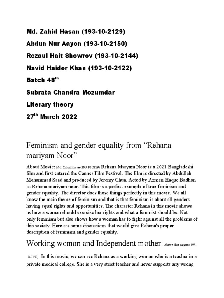Feminism and Gender Equality From Rehana Moriyam Noor | PDF | Gender ...