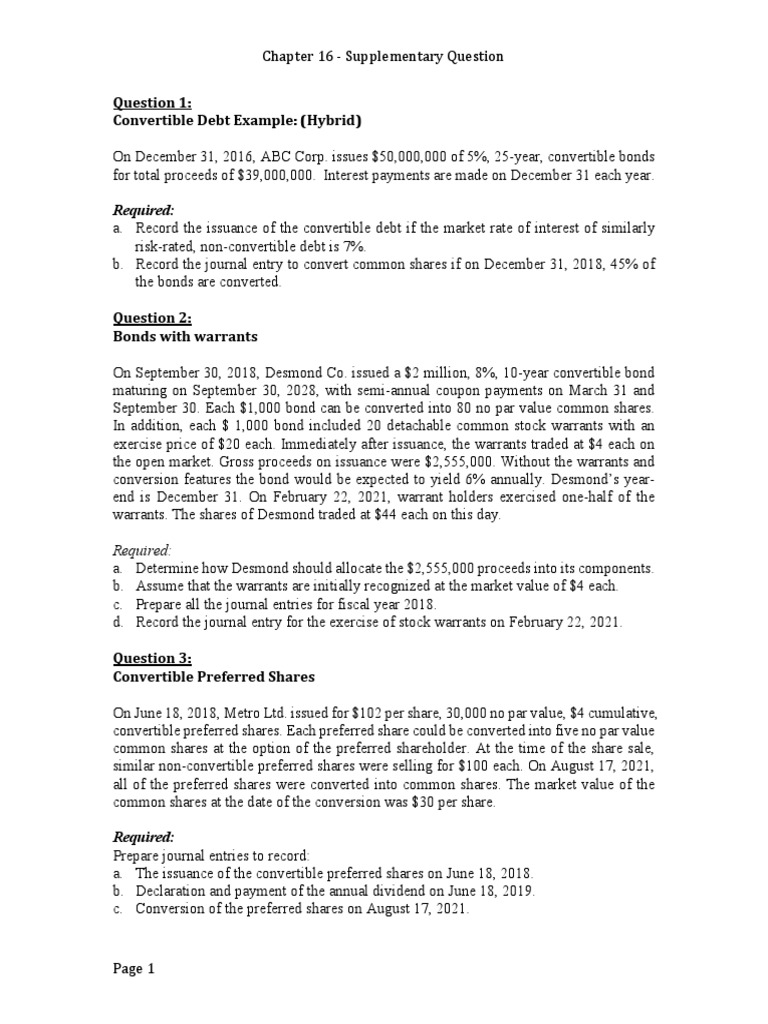 Chapter 16 Supplementary Questions Pdf Bonds Finance