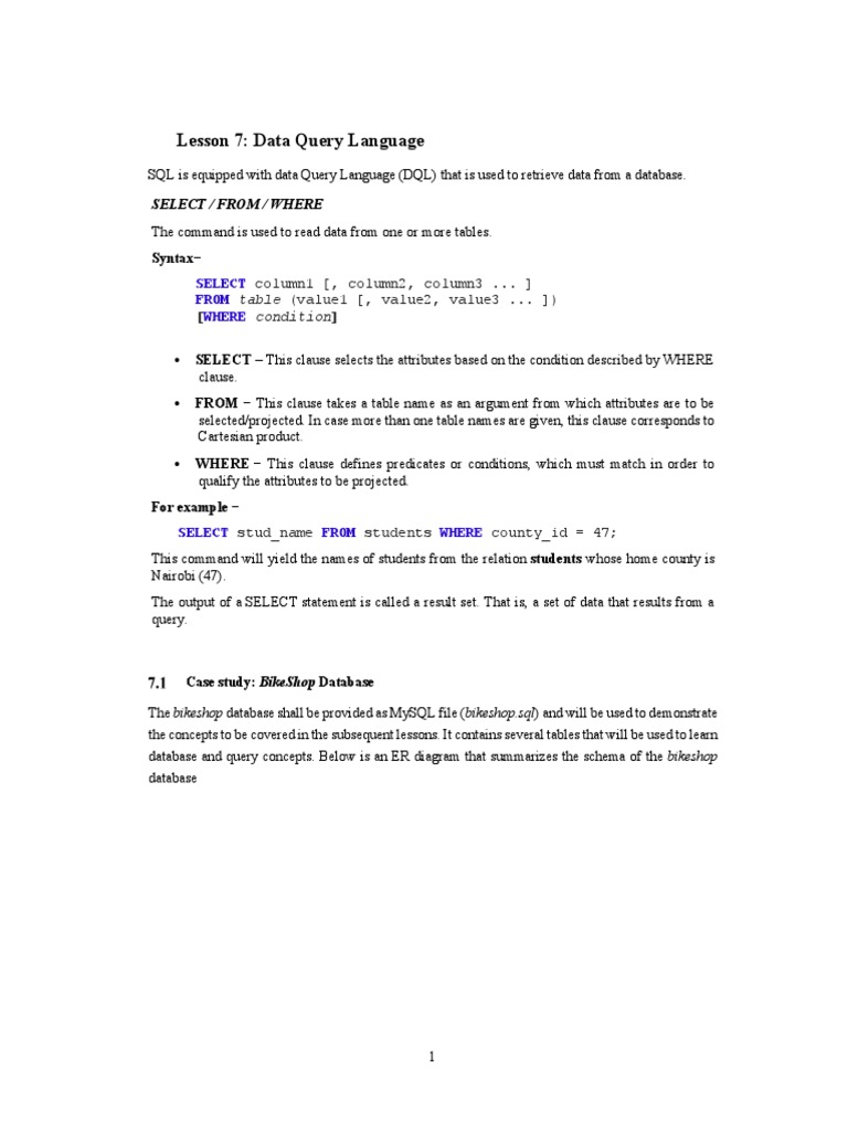 Lesson07-Data Query Language | PDF | Databases | Sql