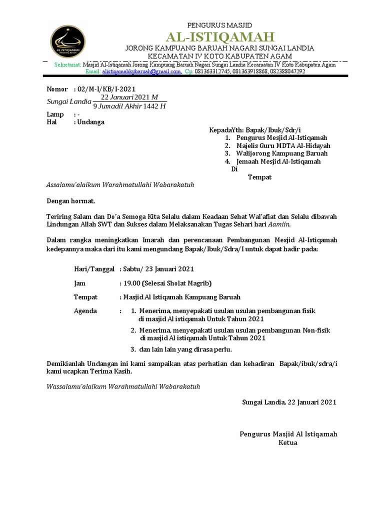Undangan Rapat Pengurus Mesjid | PDF