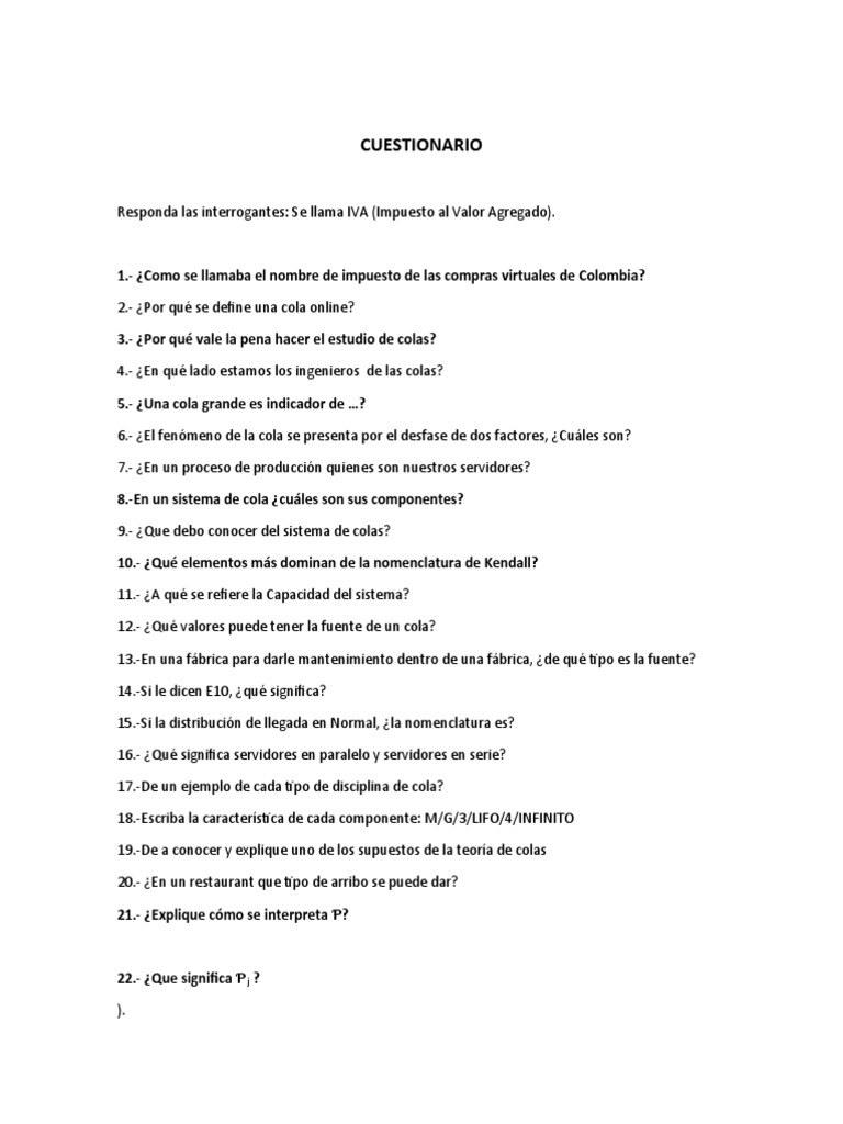 Estudio del Sistema de Colas y IVA en Colombia | PDF | Servidor ...