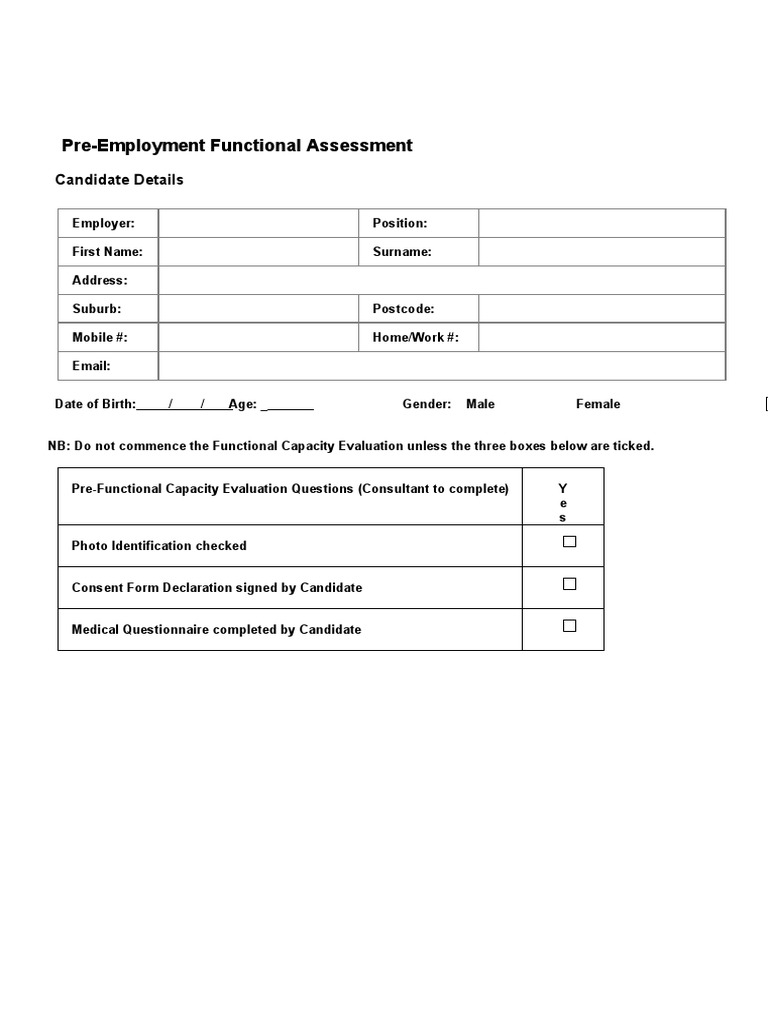 Pre-Employment Functional Capacity Evaluation | PDF | Anatomical Terms ...