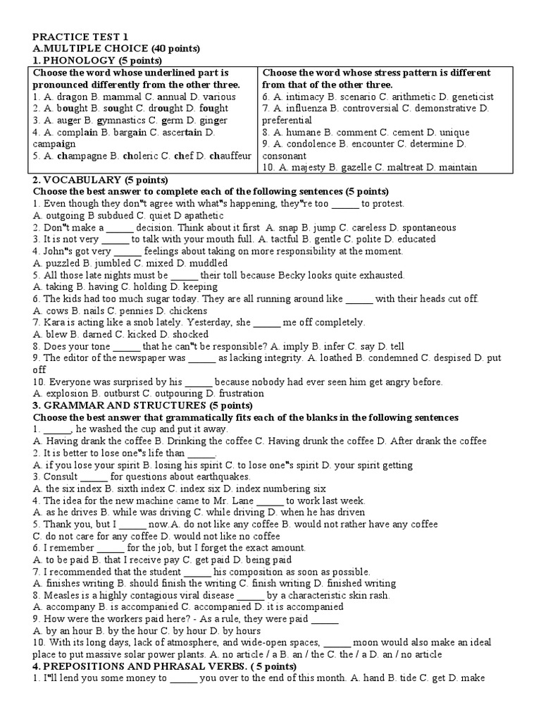Phonology and Vocabulary Practice Test | PDF | Atmosphere Of Earth ...