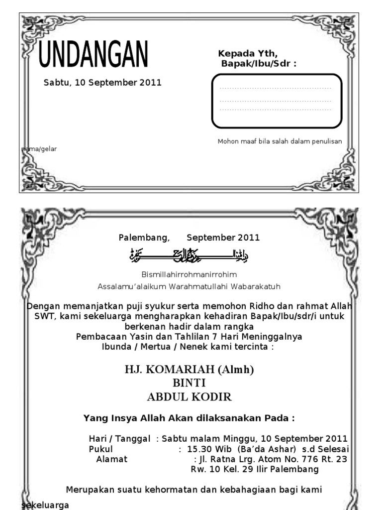 9600 Contoh Undangan Taziyah Terbaik