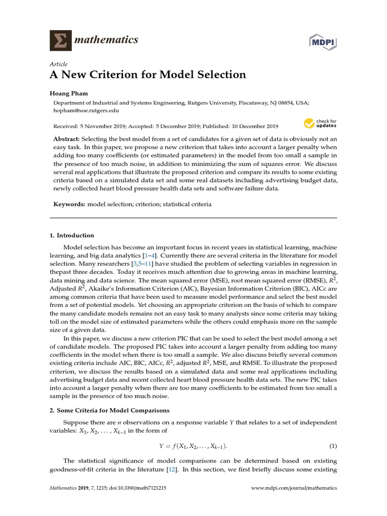New Model Selection Criterion PIC | PDF | Akaike Information Criterion ...