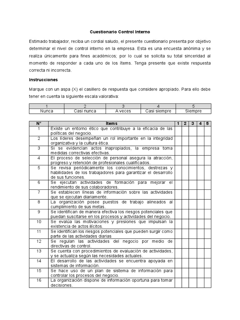 Cuestionarios de Control Interno y Tributario | PDF | Cuestionario ...