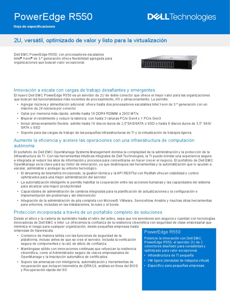 Servidor DELL PowerEdge R550 | PDF | Microprocesador | Unidad de estado ...