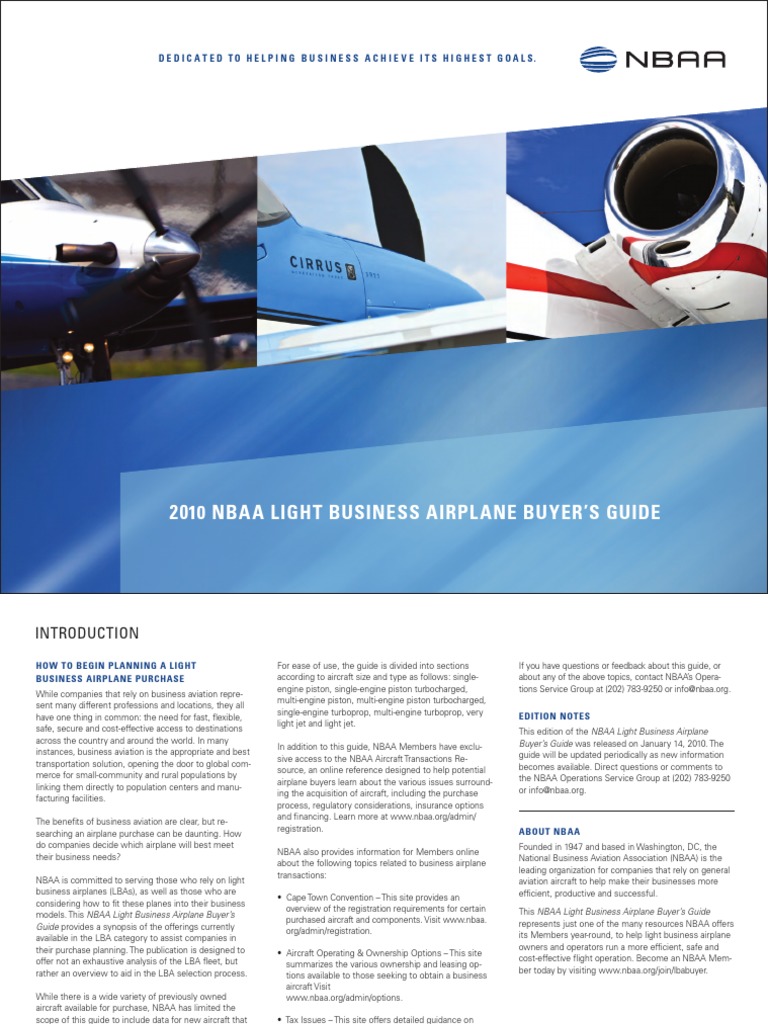 NBAA Light Business Airplane Buyers Guide PDF Room PDF Takeoff