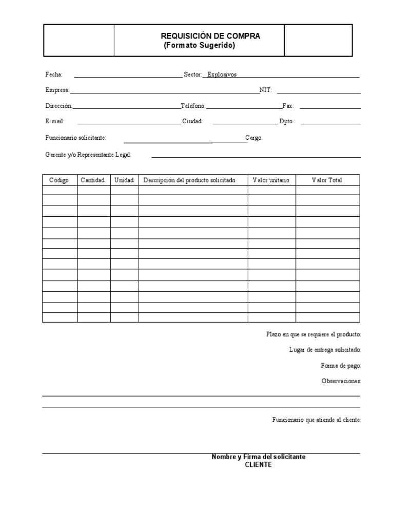 Requerimiento De Compraejemplos De Requisicion De Compra