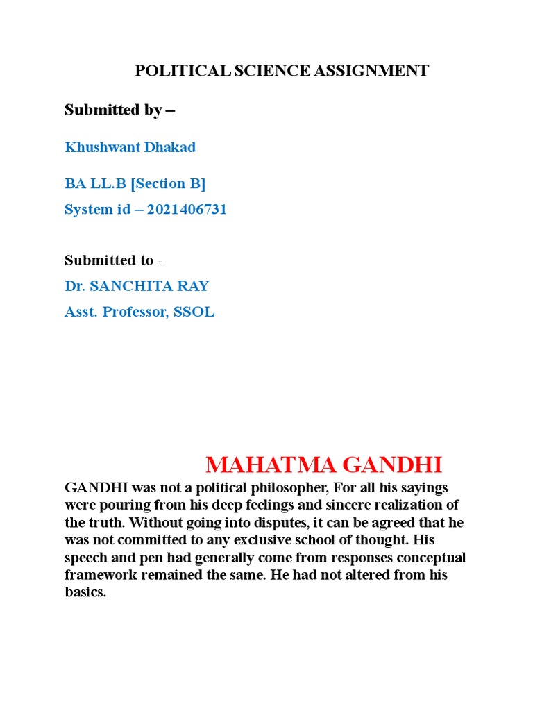 Gandhi's Political Philosophy Explained | PDF | Mahatma Gandhi ...