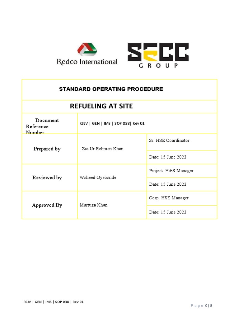 Safe Refueling Procedures For Gewan Site Pdf Personal Protective