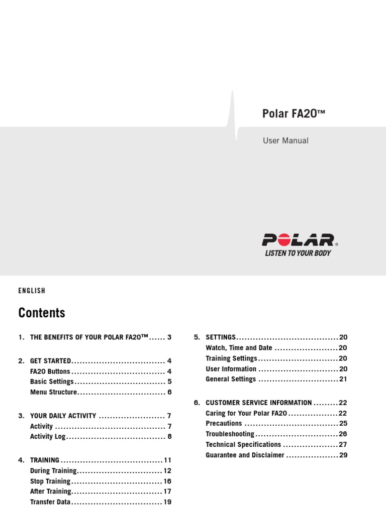 Polar FA20 User Manual English | PDF | Calorie