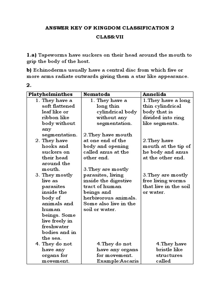Kingdom Classification Answerkey | PDF | Invertebrate | Organisms