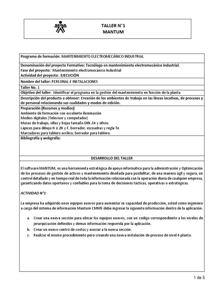 Taller de Mantenimiento con Mantum CMMS | PDF | Programa de computadora ...