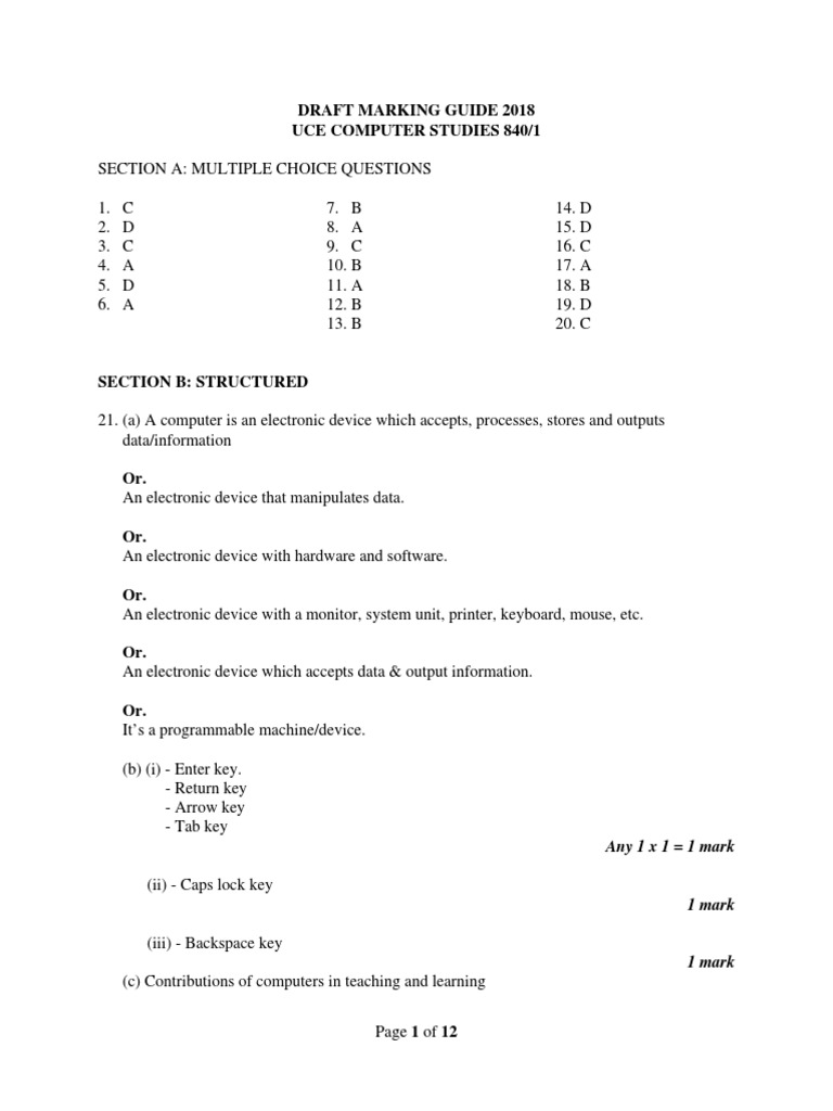Uneb 2018 Com Marking Guide Pdf Network Topology Computer Network