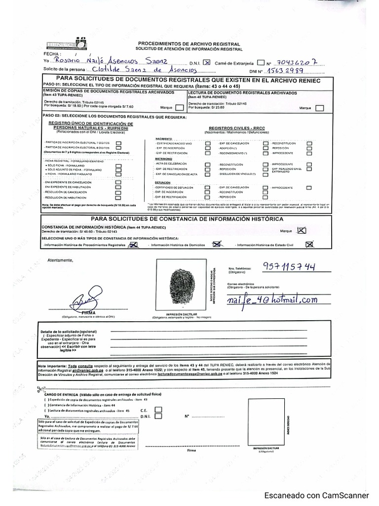 Solicitud de Constancia Historica Reniec | PDF