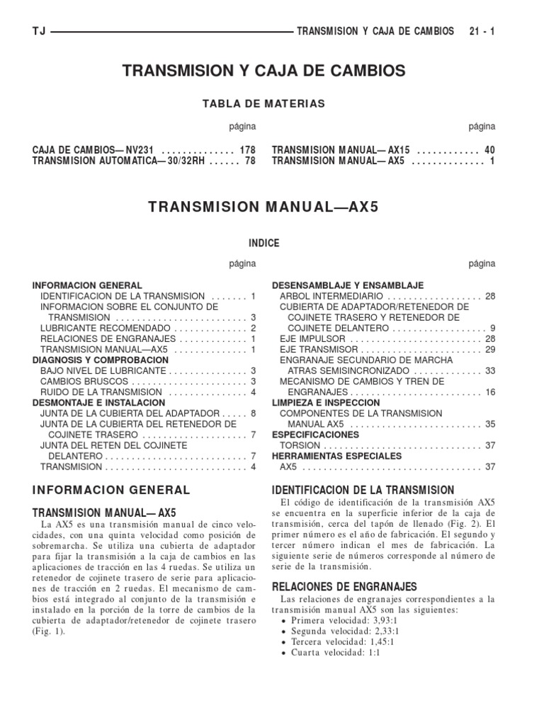 Manual Jeep Wrangler | PDF | Transmisión (Mecánica) | Embrague