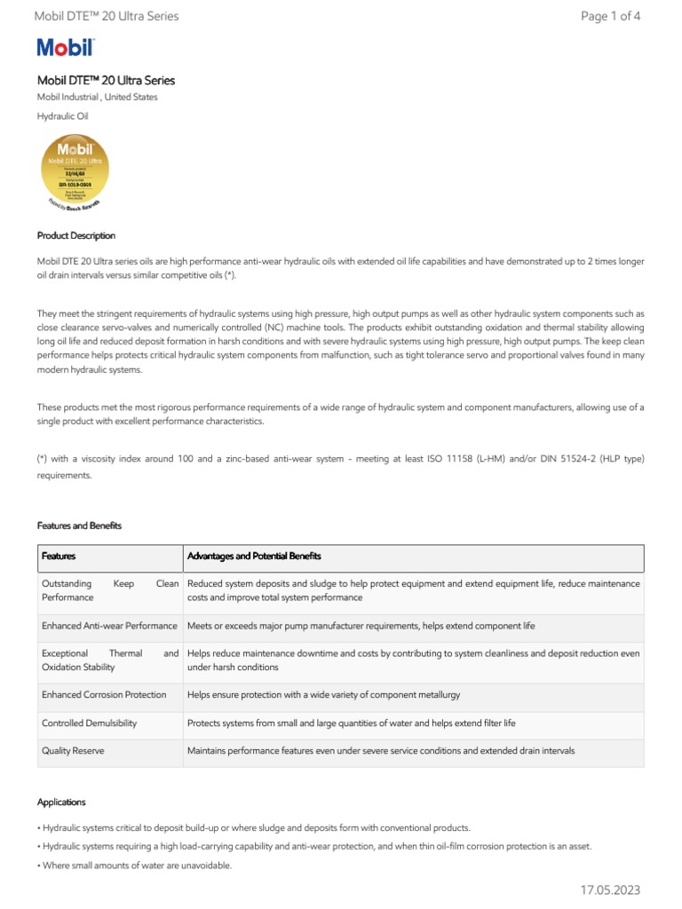 NA XX Mobil DTE 20 Ultra Series | PDF | Exxon Mobil | Pump