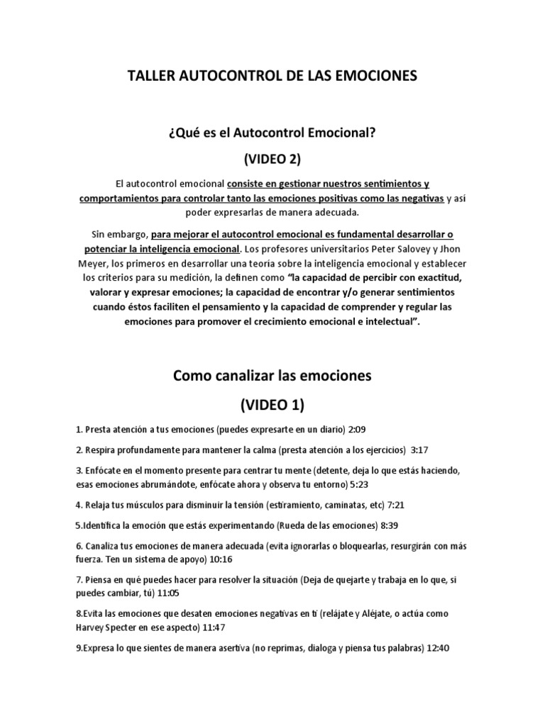 Autocontrol de Las Emociones | PDF | Las emociones | Inteligencia emocional